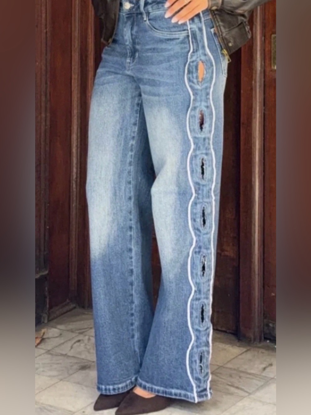 NWT Sasha Therese CAIRO Wide Leg Side-Detail Blue Jeans XS (26" W X 32”)
